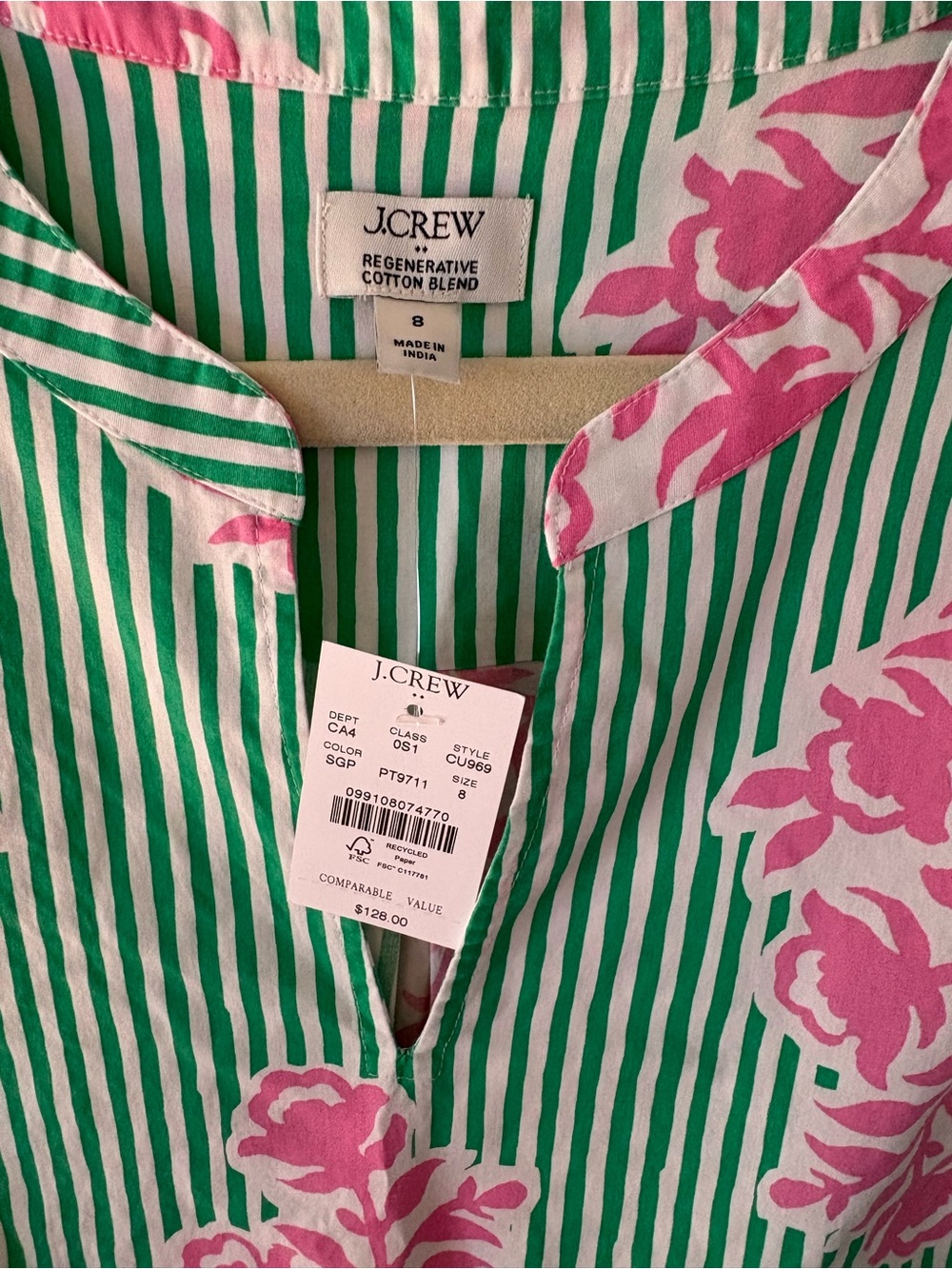 NWT J. Crew Factory Green & Pink Floral Stripe dress - Picture 5 of 6